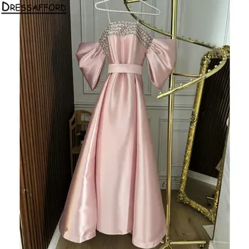 Розовые вечерние платья трапециевидной формы в Дубае с коротким рукавом, расшитые хрусталем, с открытыми плечами, Многоуровневая официальная одежда для вечеринок, платье