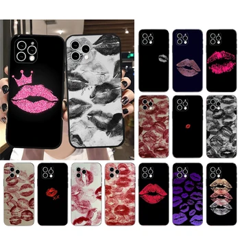 Черный, красные губы, поцелуй, чехол для телефона для iphone 15 14 Pro Max 13 12 11 Pro Max XSMax XR 12 13 mini 14 Plus