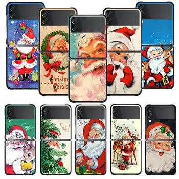 Чехол для телефона Samsung Galaxy Z Flip 5 Z Flip 4 Z Flip3 5G Shell для Galaxy Z Flip Твердая Обложка С Рождественской Улыбкой Санта-Клауса