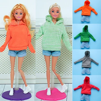 Модная одежда 1/6 для кукол Барби 30 см Свитер с капюшоном Короткие ковбойские библиотечные брюки Комплект из 2 предметов Одежда для кукол для девочек и мальчиков