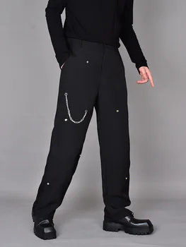 Уличные украшения из темного металла, прямые широкие брюки, осенние японские мужские свободные повседневные брюки в стиле Ямамото