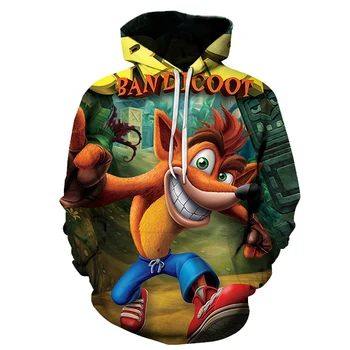 Аниме Пуловер с длинными рукавами и героями мультфильмов Game Crash Bandicoot, мужские толстовки, модные толстовки для подростков, крутые свитшоты 2022 Y2K, одежда