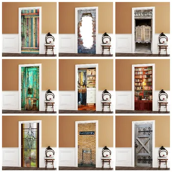 3D обои для оформления дверей, современный дизайн, дверная наклейка, Самоклеящийся водонепроницаемый плакат, наклейка для обновления домашней двери, настенная роспись, наклейка deur