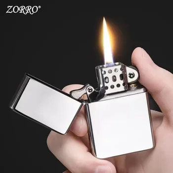 Новая оригинальная керосиновая зажигалка ZORRO, Ретро Креативный корпус из чистой меди, Ветрозащитная Латунная коробка для сигарет с бензиновым двигателем, Подарочная коробка для курения