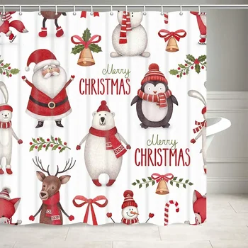 Набор рождественских штор для душа с акварельным рисунком Санта-Клауса, Медведя, Пингвина, Сосновой шишки, Занавески для ванны, Рождественская ткань, Декор детской ванной комнаты