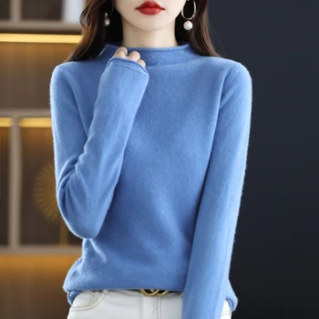 Осенне-зимний новый свитер из 100% чистой шерсти, женский высококачественный свитер свободного кроя, однотонный джокер с черепашьим вырезом.