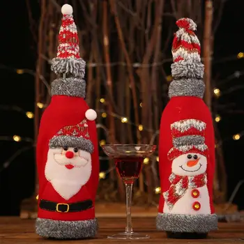 Рождественские чехлы для бутылок красного вина, сумка из плюшевых тканей, Праздничный Санта-Клаус, крышка для бутылок шампанского, Рождественские украшения для дома