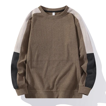 Новый мужской осенне-зимний пуловер 2024 года с круглым вырезом в стиле пэчворк, Цветная блокировка, Модные Свободные повседневные универсальные топы с длинными рукавами