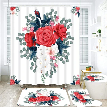 Набор занавесок для душа из ткани Nordic Simplicity Flowers, коврики для ванной, Занавески для ванной, Противоскользящий коврик, крышка унитаза, Декор ковра