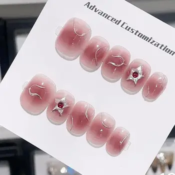 Кавайные 3D Румяна Прозрачные Короткие накладные ногти Маникюр Мода Для французских девушек Съемные Розовые ногти для вечеринок Красота Искусство Подарки Ювелирные изделия