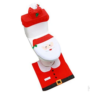 Комплект из 3 предметов Рождественского чехла для сиденья унитаза, чехла для унитаза Санта-Клауса и коврика для рождественских украшений ванной комнаты Прост в использовании