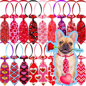 3 шт./компл. Галстуки для собак на День Святого Валентина, галстук-бабочка для кошек, розовое ожерелье для кошек с сердечками, случайные регулируемые принадлежности для маленьких собак
