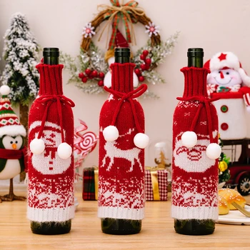 1 шт. Вязаная Рождественская крышка для бутылки вина Санта Клаус Крышка для бутылки Шампанского 2024 Новогодний Подарок Рождественское украшение