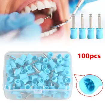 100шт Зубной полироли для зубов, защелка для полировки Prophy Cup Brush, Перепончатая резина Синего цвета