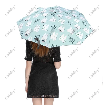 Складной зонт с милым рисунком зубов, Автоматический открывающийся и закрывающийся Дорожный зонт, Компактные легкие ветрозащитные зонты