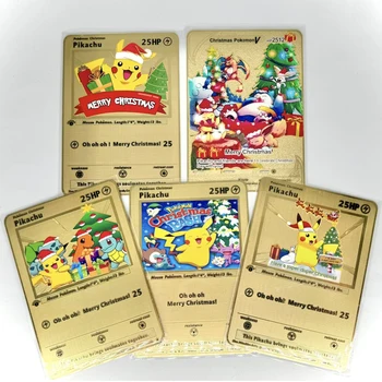 5 шт./компл. металлических карточек Pokemon Pikachu Рождественской серии, классические Подарочные игрушки, игра, коллекция аниме, открытки, подарок для ребенка