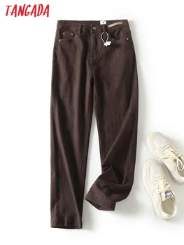 Tangada 2023, женские коричневые джинсы, брюки, Карманы на пуговицах, женские брюки 7B01