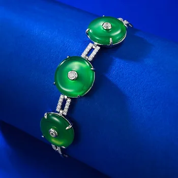 S925 инкрустированный серебром натуральный нефритовый халцедон с высоким содержанием зеленого льда браслет для женщин с новой застежкой в китайском стиле прямая трансляция