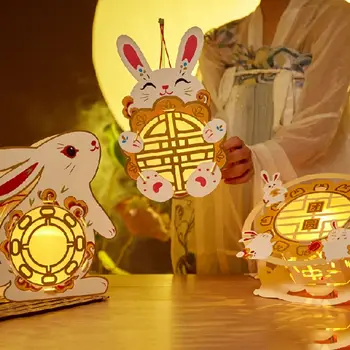 Подарок, сделанный своими руками, портативный китайский кролик, цветочная лампа, Фестивальный фонарь середины осени, светящиеся фонари, Китайский фонарь
