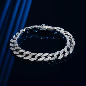 Мужской кубинский браслет из стерлингового серебра S925 пробы с бриллиантами, изысканная роскошь, европейский и американский изысканный тренд