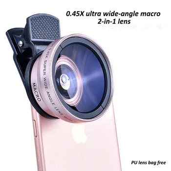 Мобильный телефон 0.45X Сверхширокоугольный объектив и макрообъектив Универсальный зажим HD широкоугольный объектив Зеркальные объективы для внешней камеры для iPhone