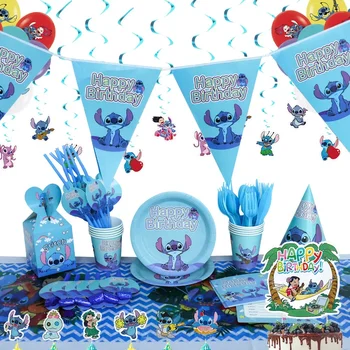 Синий узор из одноразовых украшений в виде Лило, Наборы салфеток, тарелки на день рождения, детский душ, Прощальный ужин, свадьба, домашние мероприятия