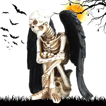 Статуя черепа Скелет Крыла черного Ангела Декор для Хэллоуина Украшения из смолы Скелета Хэллоуина Фигурки Черепа крыла черного Ангела для
