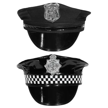Шляпа Полицейского Для Взрослых На Хэллоуин Полицейская Шляпа Полицейская Форма Реквизит Значок Шахматная Доска Регулируемая Полицейская Шляпа Косплей Костюмы Аксессуар