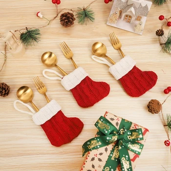 Рождественское украшение, сумка-держатель для посуды, Рождественская шляпа, Вилка, нож, сумка для столовых приборов, Рождественский Кухонный декор, орнамент, Новогодний Навидад