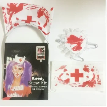 1 комплект, набор для костюма Кровавой медсестры на Хэллоуин, реквизит для косплея, Маскарадный костюм, маска, головной убор и повязка на глаз