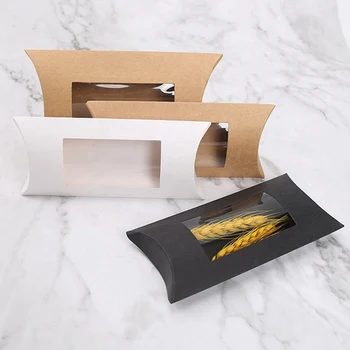 Коробка конфет из крафт-бумаги с окошком в форме подушки, Коробка для печенья и конфет с окошком, Свадебная Рождественская Подарочная упаковка из Крафт-бумаги