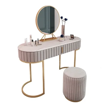 Модный набор туалетных столиков для тщеславия Gold Mental Base Light Туалетный столик с зеркалом и табуреткой