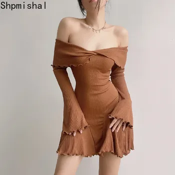 Shpmishal 2023, Новинка зимы, женское сексуальное платье с открытыми плечами, платье с длинным рукавом, женская одежда