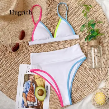 Бикини 2021, однотонная контрастная строчка, сексуальный женский раздельный комплект из двух предметов для леди, повседневная летняя пляжная одежда