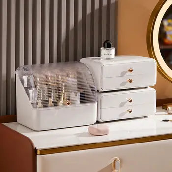 Пластиковый органайзер для макияжа с пылезащитной крышкой Ящик для хранения косметики большой емкости, столешница, витрина средств по уходу за кожей