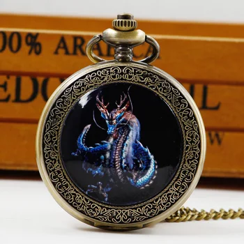 Винтажное кварцевое ожерелье с драконом, карманные часы, Сувенир, мужская индивидуальность, Модные Подвесные часы, Уникальные подарки PB663
