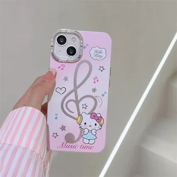 Hello Kitty Sanrio music note Аниме Чехол Для Телефона iPhone 15 14 13 12 11 Pro Max Case Милый роскошный мультяшный противоударный Мягкий Чехол