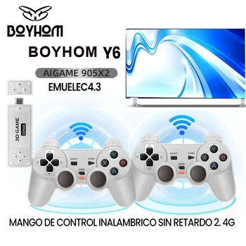 BOYHOM Y6 2.4G Беспроводная игровая приставка TV Stick Ретро семейная портативная игровая консоль с поддержкой 4K HD многопользовательских игр для PS Подарки