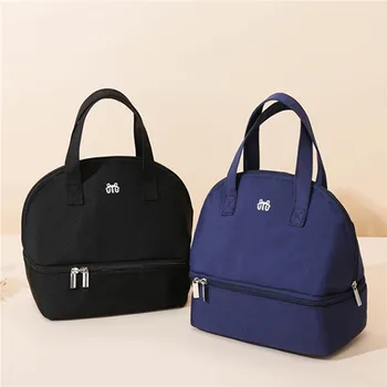 Двухслойные водонепроницаемые холщовые сумки для ланча для женщин, портативная высококачественная однотонная сумка-тоут, термоизоляционная сумка-ланч-бокс