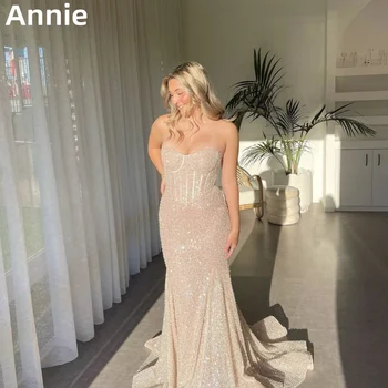 Платья для выпускного вечера цвета шампанского, роскошное вечернее платье с жемчужным блеском, Свадебные платья для официальных мероприятий в стиле 