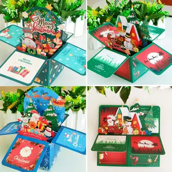 Рождественский фестиваль 3D всплывающий букет Подружка Санта-Клауса Новогодние открытки Бумажные цветы Благодарственные открытки Декор Подарок