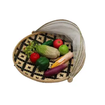 Бамбуковая корзина для хранения ручной работы, защита от комаров, Пылезащитная корзина для хранения, Сетчатый лоток для сушки фруктов, овощей, продуктов питания.