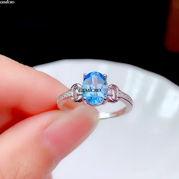 Кольца с натуральным голубым топазом Gemicro с овальным драгоценным камнем 6 * 8 мм и ювелирные изделия из серебра 925 пробы для женщин, подарки на годовщину свадьбы