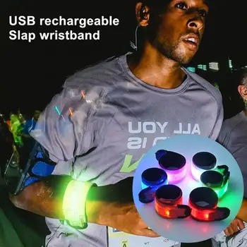 Светодиодная светящаяся повязка для ночного бега, светящийся браслет, перезаряжаемый USB, светящийся в темноте, безопасный спортивный браслет для мужчин