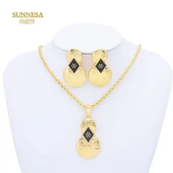 SUNNESA 18-Каратный позолоченный ювелирный набор из Эфиопии и Дубая для женщин, ожерелье в форме тыквы, африканские серьги-клипсы, ювелирные изделия из Нигерии