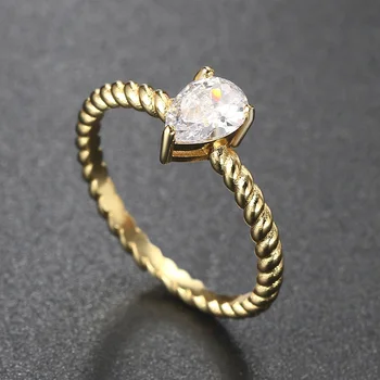 Простое кольцо-пасьянс для женщин, Минималистичный Золотой цвет, капля воды, Кубический цирконий, Аксессуары для пальцев, Женские украшения, подарок R770
