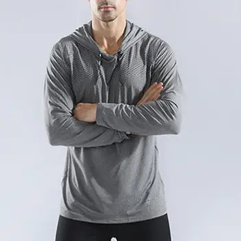 Мужская спортивная футболка, однотонная толстовка с капюшоном и длинным рукавом, топ для бега трусцой, пуловер с дышащими отверстиями, толстовка для тренировки мышц
