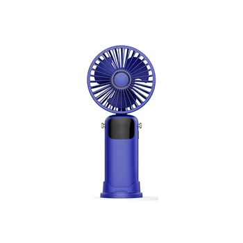 Летний ручной вентилятор емкостью 3000 мАч, портативный складной вентилятор, USB-зарядка, вентилятор высокой мощности ветра со светодиодным экраном для студентов синего цвета