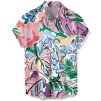 3D печатных тропических пальмовых растений дерева рубашка для мужчин летние гавайские рубашки прохладный улица негабаритных с коротким рукавом мужская уличная блузка