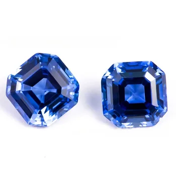6-8 мм сапфировая россыпь, выращенная в лаборатории, огранка Asscher, высококачественная геометрическая форма, синий драгоценный камень для дропшиппинга ювелирных изделий своими руками